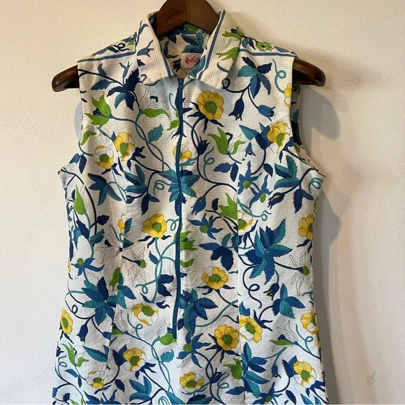 Vintage 1960s Holly Hill Floral Sleeveless Dress Jackie O Mad Men Era Pleats - Picture 4 of 14